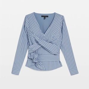 WHBM twist front tie waist blouse. Blue white stripped. Long sleeved. Size 10